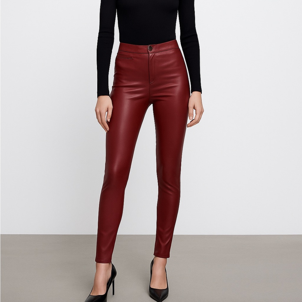 ZARA Faux Leather Skinny Pants in Burgundy Red | Size S | NWT